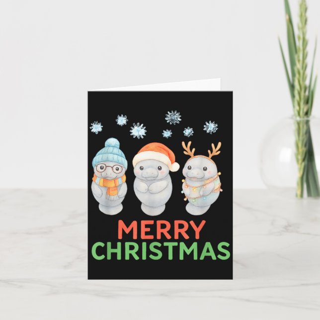 Cartão Cute Baby Manatee Santa Reindeer Christmas Manatee (Frente)