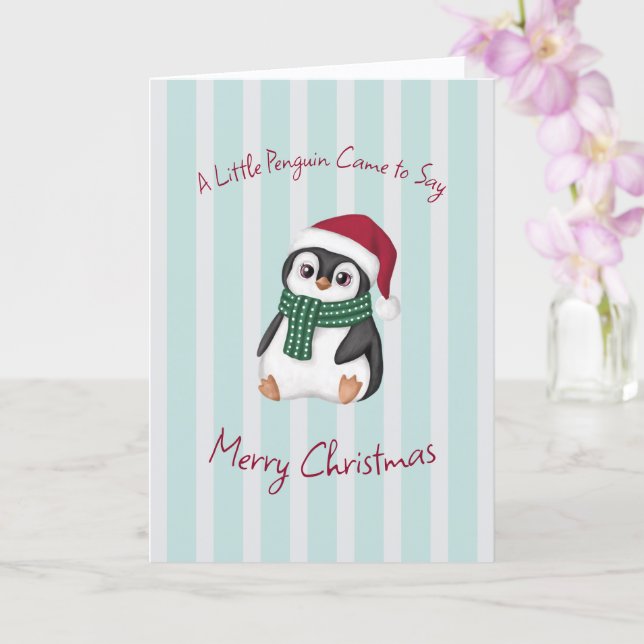 Cartão Cute Baby Penguin Wearing Santa Hat Christmas (Orquídea)
