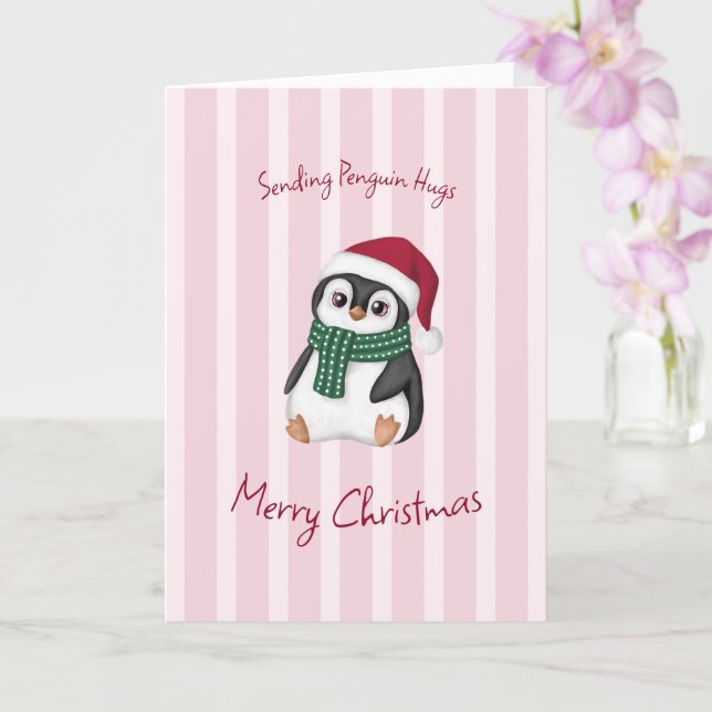 Cartão Cute Baby Penguin Wearing Santa Hat Christmas (Orquídea)