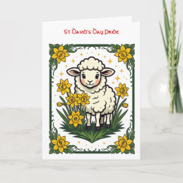 Cartão Cute Baby Sheep Surrounded By Yellow Daffodils