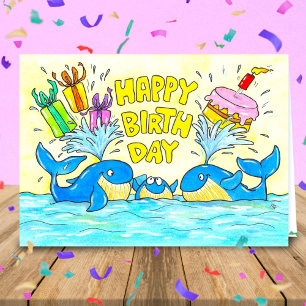 Cartão Cute Baleias Parabéns Cumprimentos de Aniversário