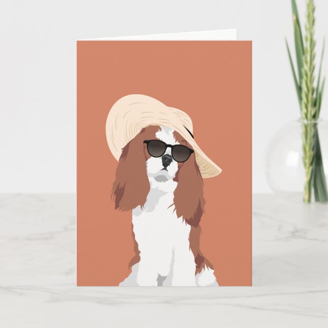 Cartão Cute Beach Vacation Cavalier King Charles Spaniel (Frente)