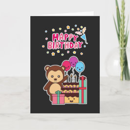 Cartão Cute Bear Birthday Celebration - Adorable Cartoon 