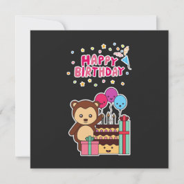 Cartão Cute Bear Birthday Celebration - Adorable Cartoon 