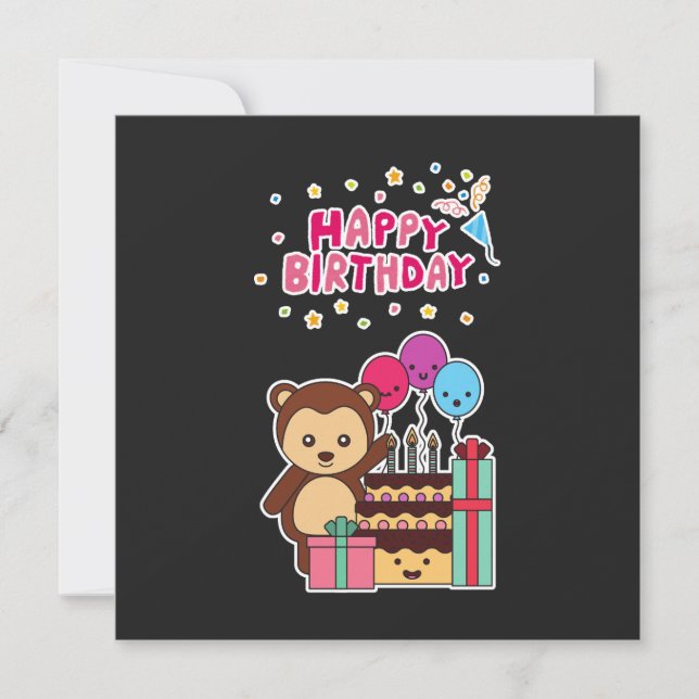 Cartão Cute Bear Birthday Celebration - Adorable Cartoon  (Frente)