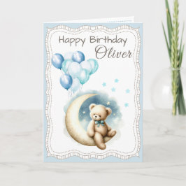 Cartão Cute Bear on the Moon Birthday Card for Boy