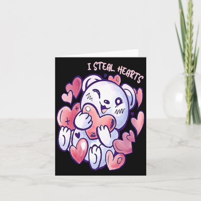 Cartão Cute Bear Steal Hearts Valentines Day Or Toddler  (Frente)