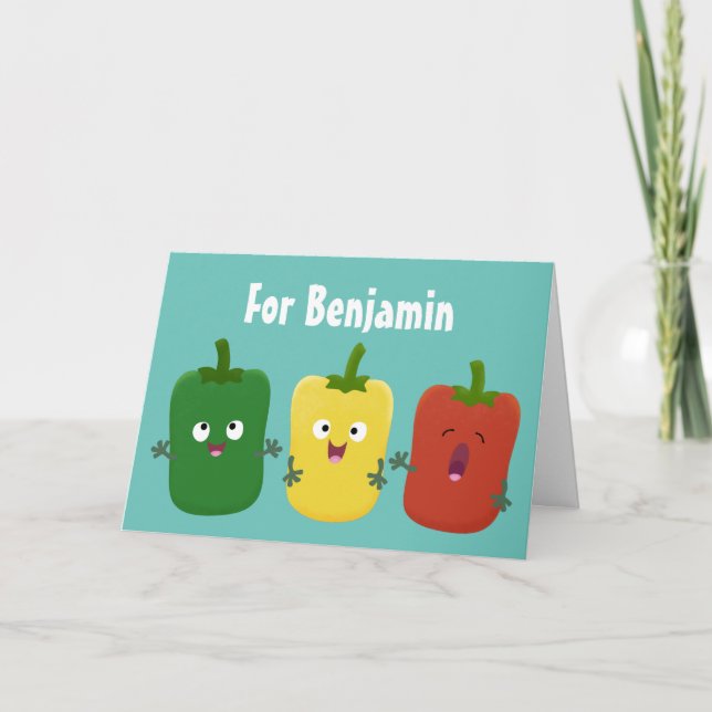 Cartão Cute bell pepper capsicum trio singing cartoon  (Frente)