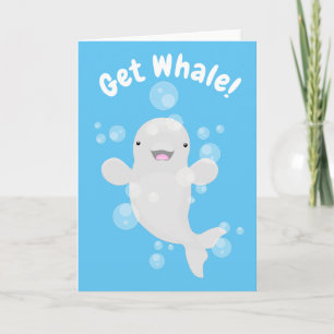 Cartão Cute beluga whale bubbles cartoon illustration