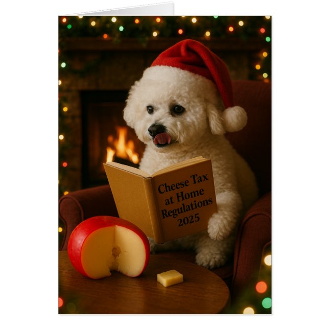 Cartão Cute Bichon Frise 'Cheese Tax' Christmas card (Frente)