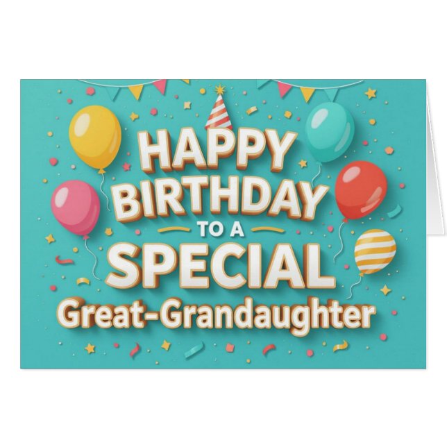 Cartão Cute Birthday Balloons Card Great Granddaughter (Frente Horizontal)