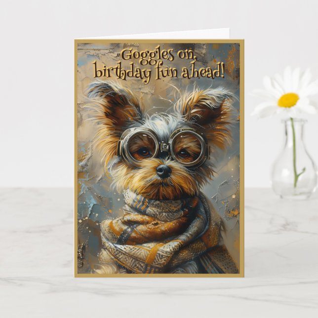 Cartão Cute Birthday Yorkshire Terrier Nome Personalizado (Planta pequena)