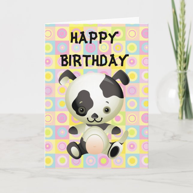 Cartão Cute Black and white Puppy Dog Birthday Card (Frente)