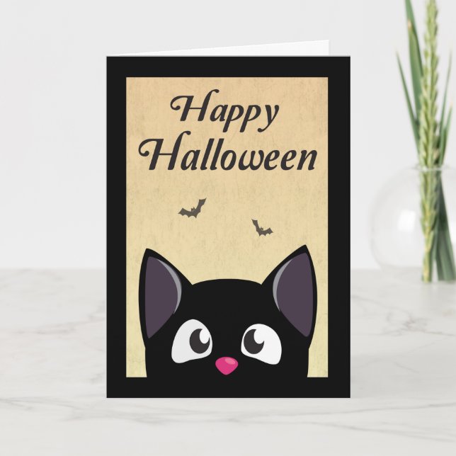 Cartão Cute Black Cartoon Cat for Halloween (Frente)