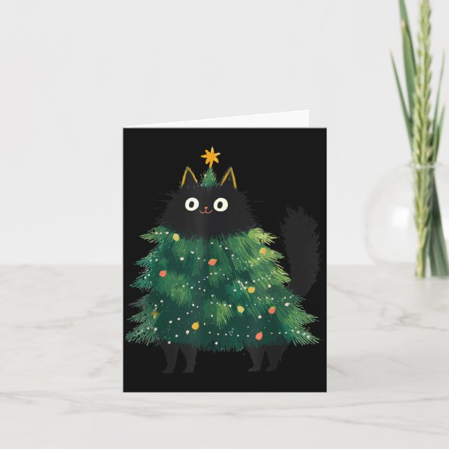Cartão Cute Black Cat Christmas Tree Funny Kitten Lover X (Frente)