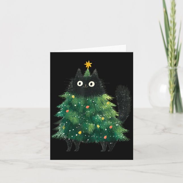 Cartão Cute Black Cat In Christmas Tree Cat Lover Holiday (Frente)