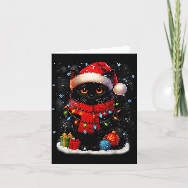 Cartão Cute Black Cat Santasnowflake Christmas Xmas Women (Frente)