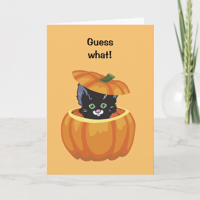 Cartão Cute Black Kitty Pumpkin Halloween Card (Frente)