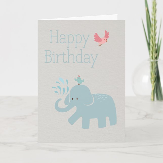 Cartão Cute blue elephant birthday card (Frente)