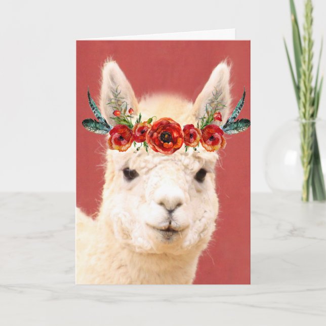 Cartão Cute Boho Llama Birthday (Frente)