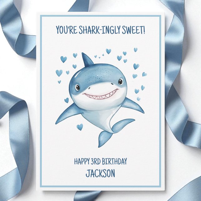 Cartão Cute Boys Custom Blue Shark Happy 3rd Birthday (Cute Boys Custom Blue Shark Happy 3rd Birthday Card)