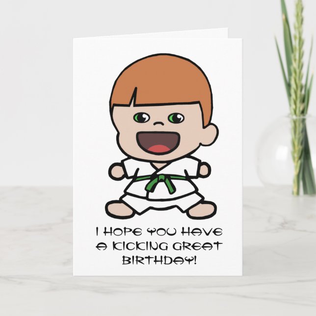 Cartão Cute Boy's Karate Birthday Card (Frente)
