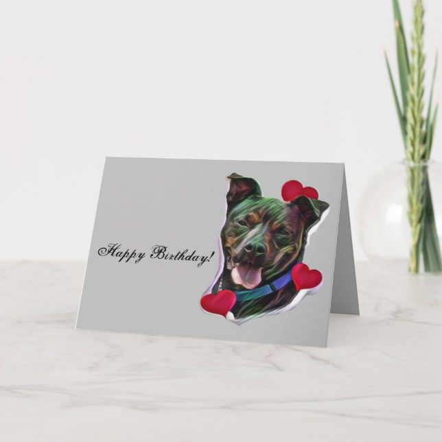Cartão Cute Brindle Pop Art Pit Bull Staffordshire Love (Frente)