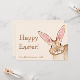 Cartão Cute Brown Bunny With Big Ears Beige Happy Easter