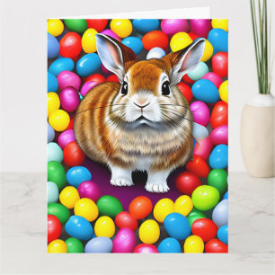 Cartão Cute Bunny e Jellybeans Boas Festas de Páscoa