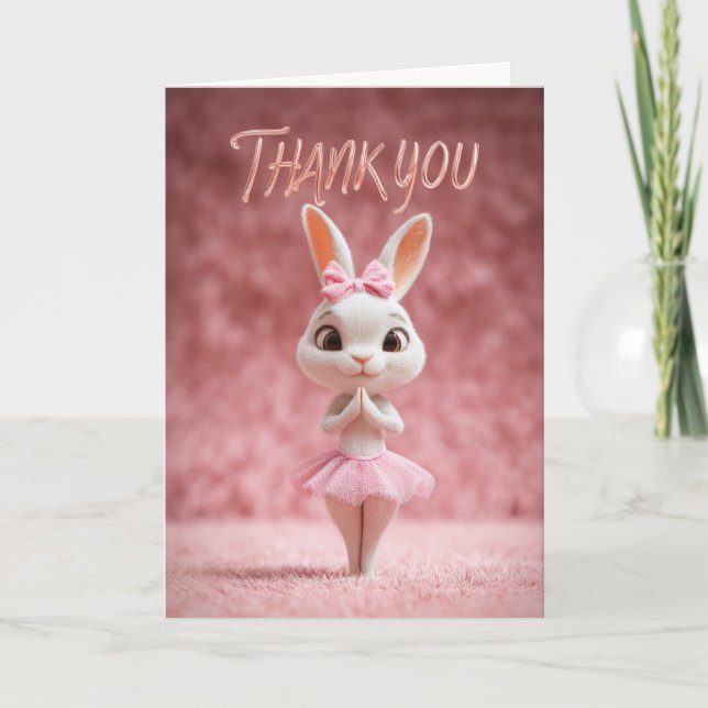 Cartão Cute Bunny Girl in Pink Tutu Thank You (Frente)