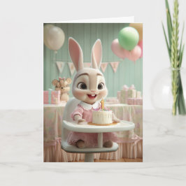 Cartão Cute Bunny Girl's First Birthday Smash Cake