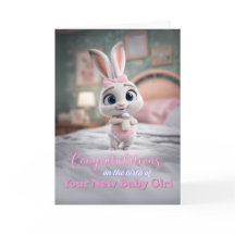 Cute Bunny in Pink New Baby Girl Congratulations