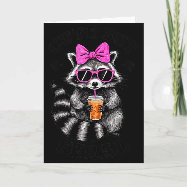 Cartão Cute But Feral Funny Colorful Racoon With Sungles  (Frente)