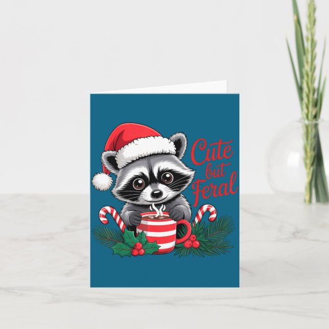 Cartão Cute But Feral Raccoon With Santa Hat Xmas Cute Ch (Frente)