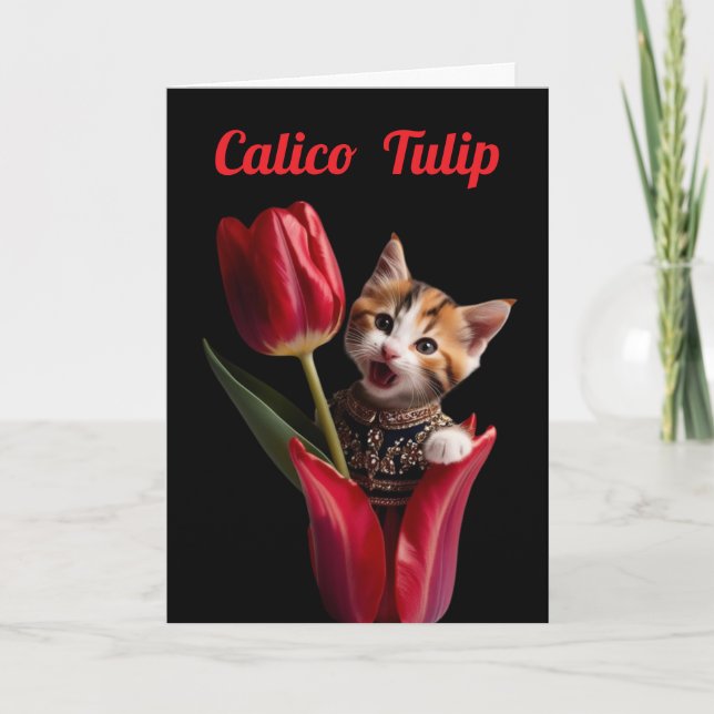 Cartão Cute Calico Tulip Saudação (Frente)
