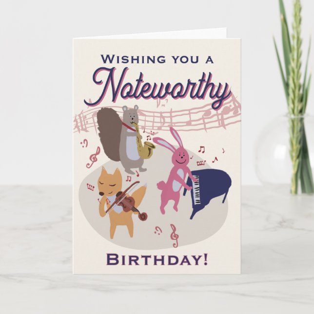 Cartão Cute Cartoon Animal Band Woodland Musical Birthday (Frente)