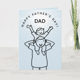 Cartão Cute Cartoon Dad with Child Father's Day