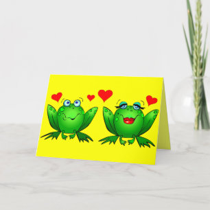 Cartão Cute Cartoon Frogs Hearts Cheerful Colorful Blank