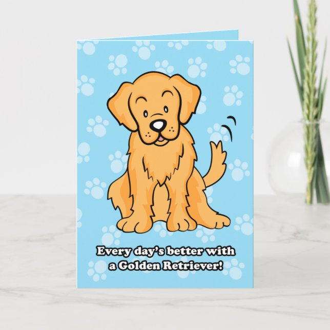 Cartão Cute Cartoon Golden Retriever Greeting Card (Frente)