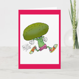 Cartão Cute cartoon running Broccoli, on a greeting card.