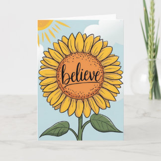 Cartão Cute Cartoon Sunflower "Believe" Inspirational 