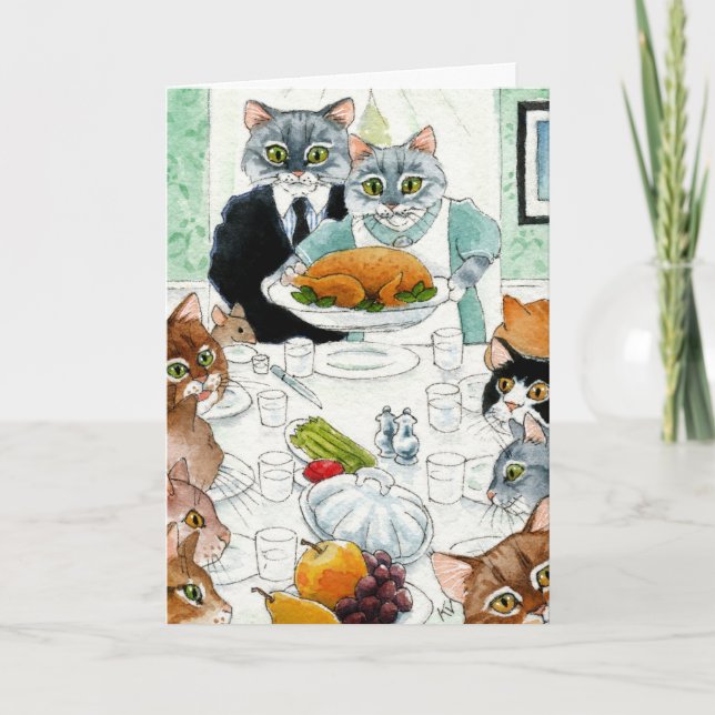 Cartão Cute cat friends Thanksgiving turkey (Frente)