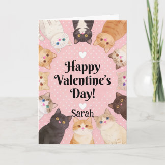 Cartão Cute Cat Lover Polka Dots Happy Valentine's Day 