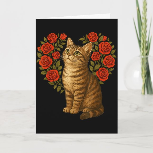 Cartão Cute Cat Valentines Floral Heart Funny Cat Lovers  (Frente)