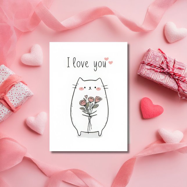 Cartão Cute Cat with Roses Valentine`s Day Card  (Criador carregado)