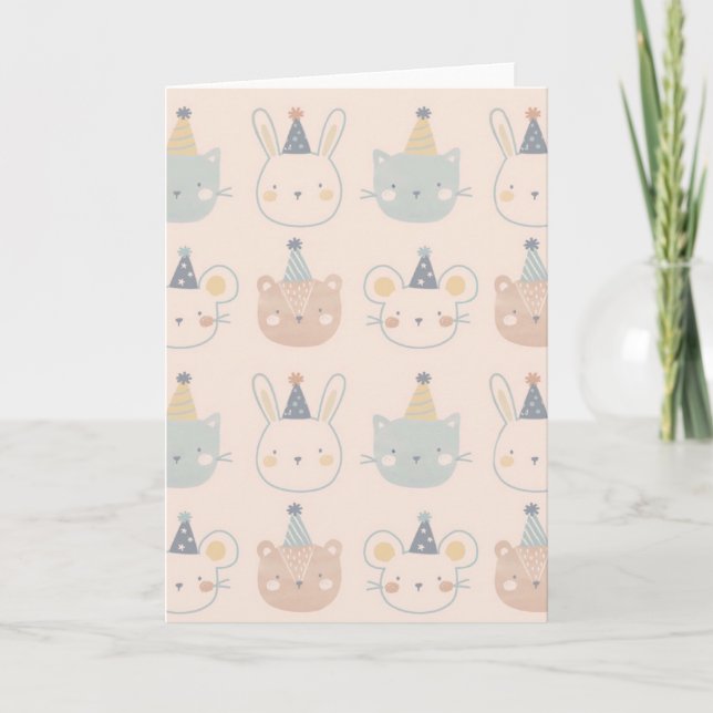 Cartão Cute Cats Rabbits and Bears Faces Pastel Pattern (Frente)