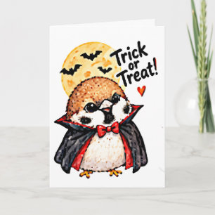 Cartão Cute Chibi Pardal Dracula Pássaro Halloween