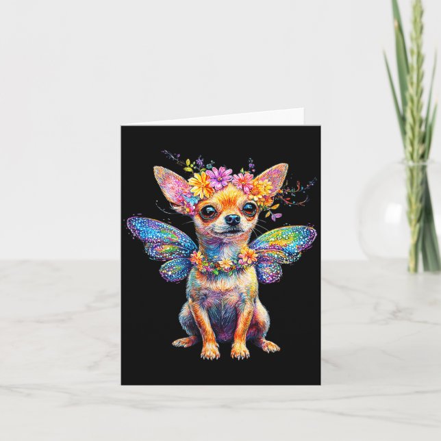 Cartão Cute Chihuahua Dog Angel With Wings  (Frente)