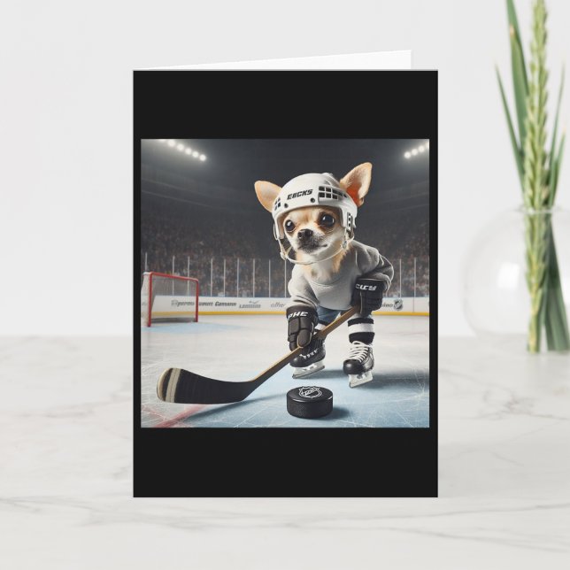 Cartão Cute Chihuahua On Ice For Hockey And Chihuahua Fan (Frente)