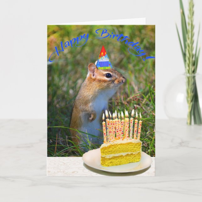 Cartão Cute chipmunk in party hat birthday (Frente)